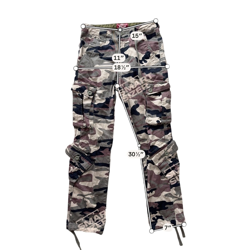 Matchstick Mens Camo Cargo Pants Brown Tan Multi Pocket Utility Trousers Size 28 - Picture 2 of 8